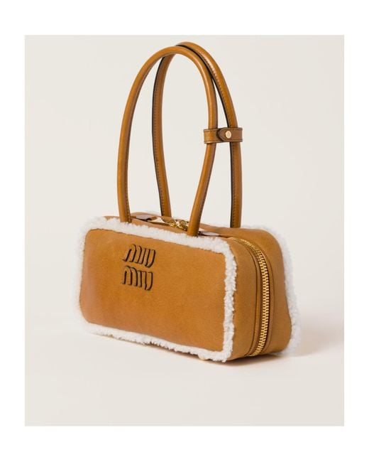 Miu Miu Brown Arcadie Shearling Top-Handle Bag