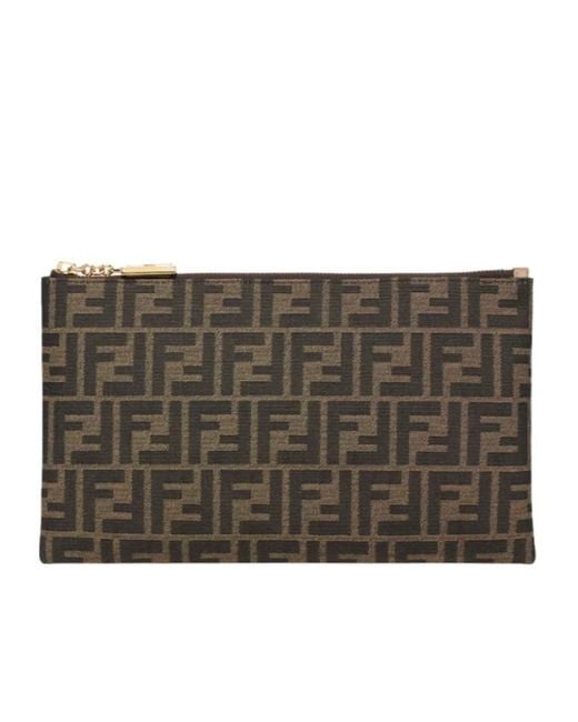 Fendi Brown Flat Baguette Medium Pouch