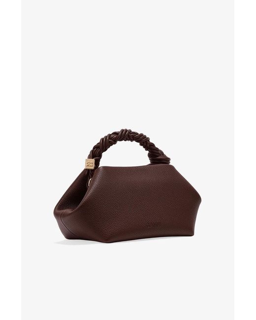Ganni Brown Small Bou Logo Detailed Twisted-Handle Tote Bag