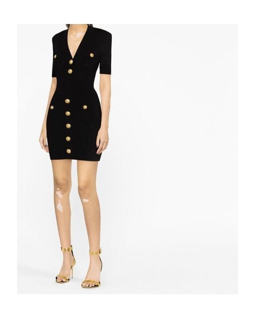 Balmain Black Knitted V-Necked Dress