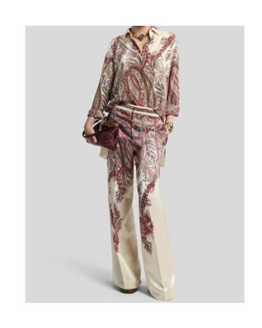 Etro Natural Printed Satin Palazzo Trousers