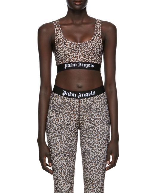 Palm Angels Gray Leopard Print Sports Bra