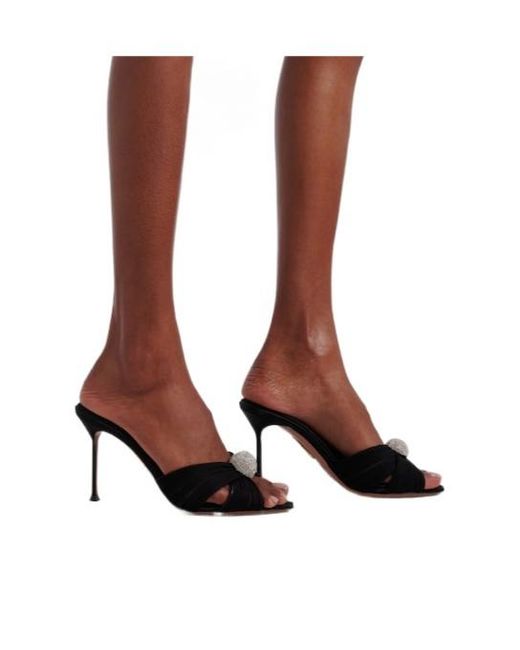 Aquazzura Black Embellished Leather-Trimmed Satin Mules