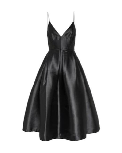 Alex Perry Black Pleated Silk Faille Midi Dress