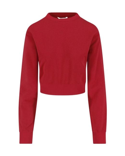 Auralee Red Cropped Crewneck Sweatshirt