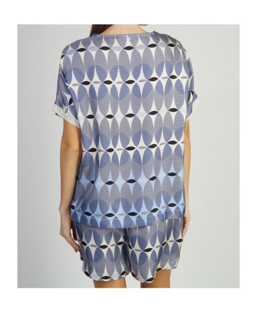 Lorena Antoniazzi Blue Geometric-Print Silk T-Shirt