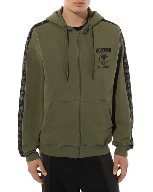 Moschino Green Logo-Print Zip-Up Organic Cotton Hoodie for men