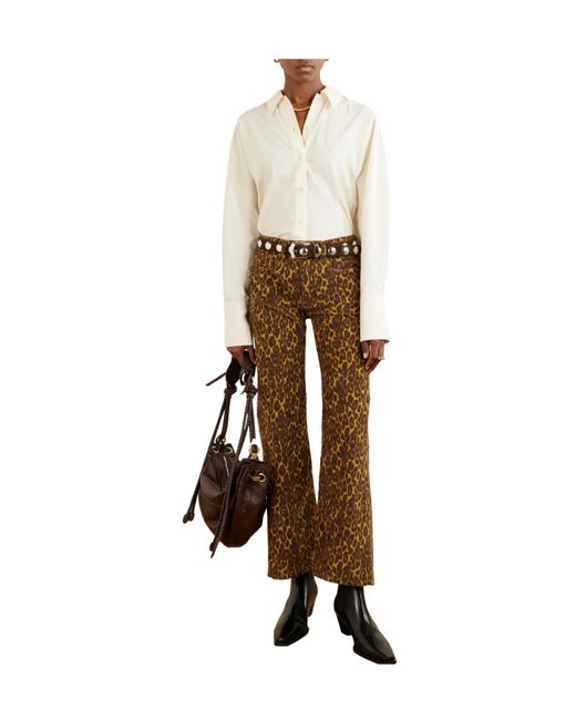 R13 Natural Cropped Animal-Print Flared Jeans