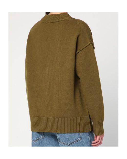 AMI Green Ami De Coeur Logo Intarsia-Knit Buttoned Cardigan for men