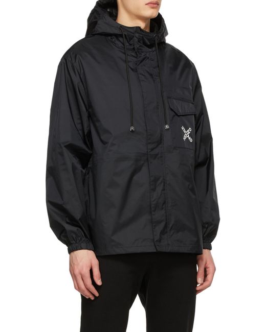 KENZO Black X Logo Hooded Rain Jacket for men