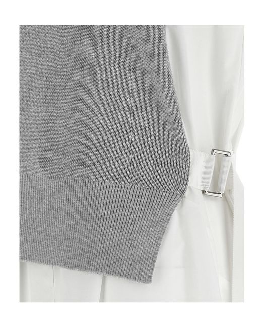Sacai Gray Panelled Crewneck Dress