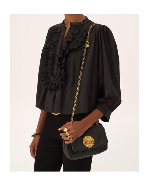 Chloé Black Chloé Gathered Ruffle Top