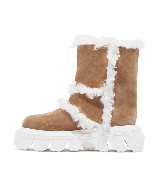 Casadei White Dolomiti Marica Faux-Fur Detailed Boots