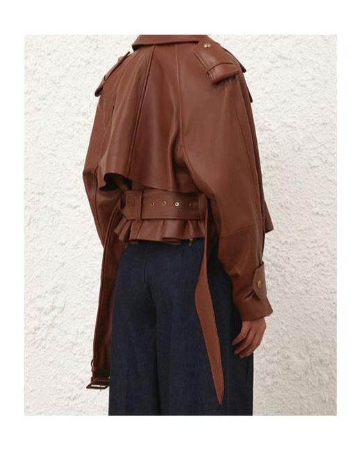Zimmermann Brown Hypnotic Leather Crop Trench Jacket