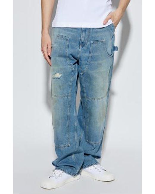 Moschino Blue Distressed Straight-Leg Jeans for men