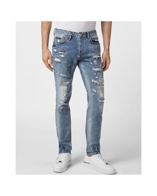 Philipp Plein Blue Belt-Loop Jeans for men