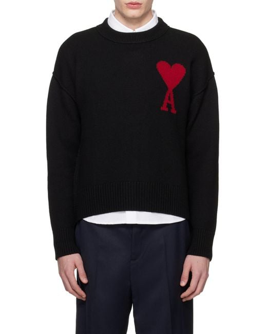AMI Blue Logo Intarsia-Knit Jumper for men