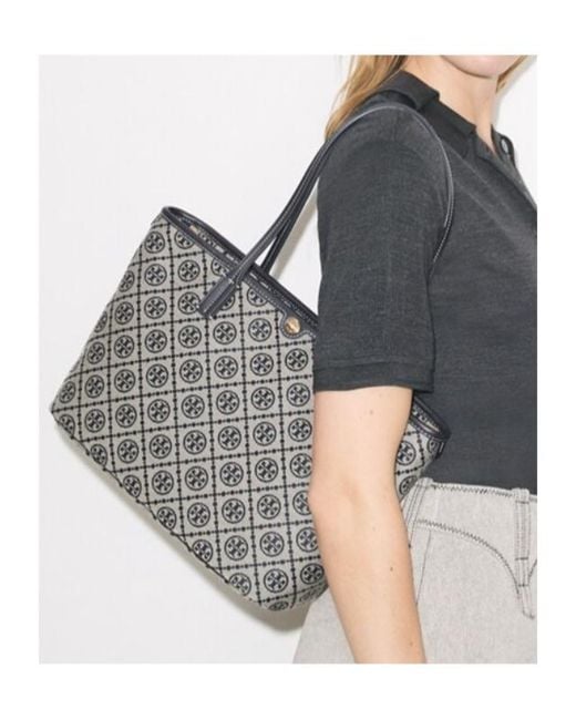 Tory Burch Gray T Monogram Small Zip Tote Bag