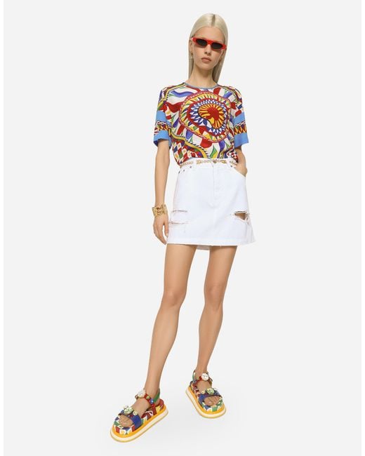 Dolce & Gabbana White Ripped Mini Denim Skirt