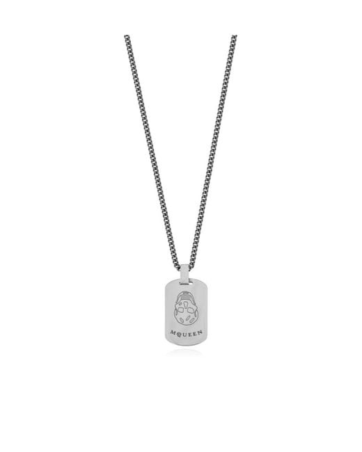 McQueen Metallic Skull Engraved Pendant Necklace for men