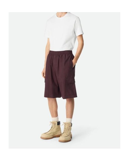 Bottega Veneta Red Resinated Cotton Cargo Shorts for men