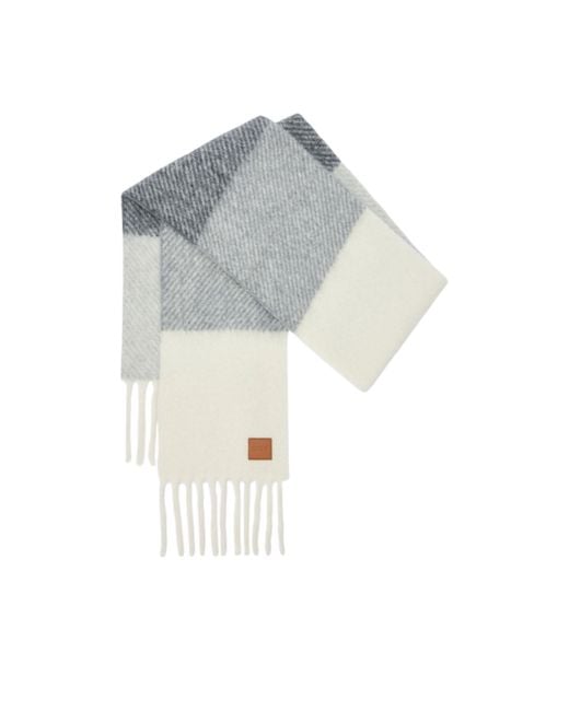 Loewe White Logo Patch Striped Fringed Scarf