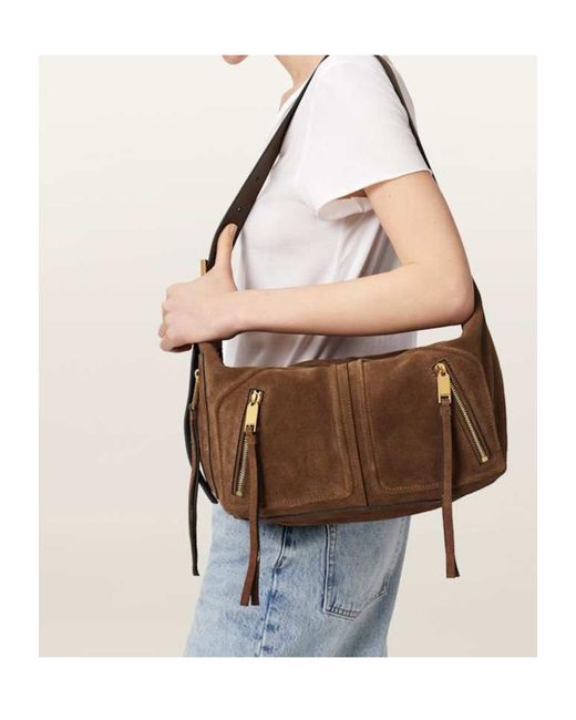 AllSaints Brown Zippered Shoulder Bag