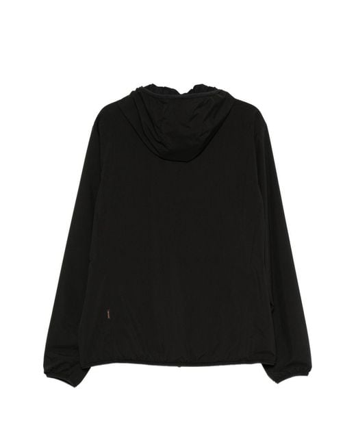 Save The Duck Black Hooded Logo-Patch Jacket for men