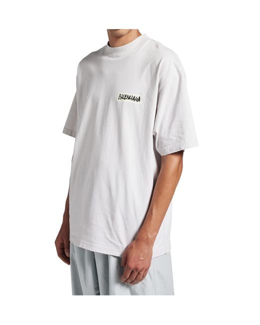 Balenciaga White Logo Printed Crewneck T-Shirt for men