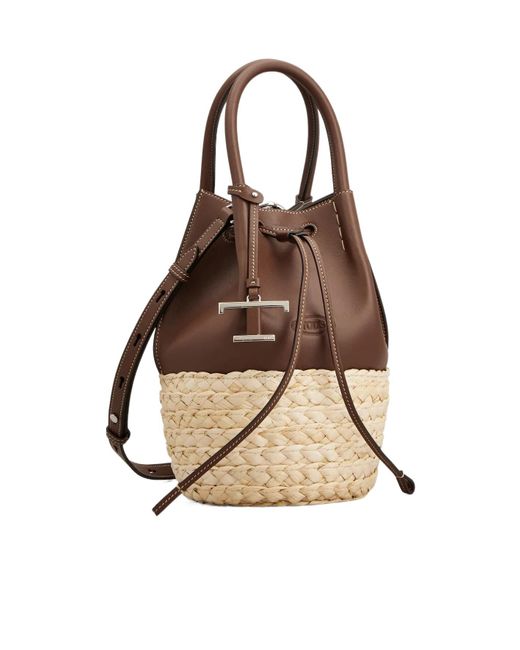 Tod's Brown Logo Embossed Panelled Bucket Bag