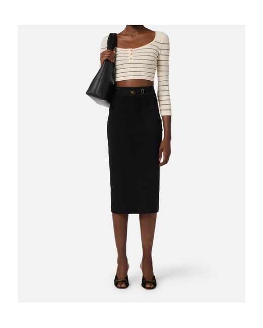 Elisabetta Franchi Blue Belted Knitted Midi Skirt
