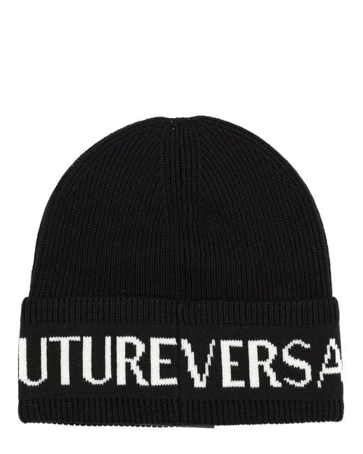 Versace Jeans Black Couture Logo Beanie Hat for men