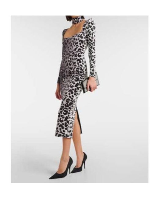 Alex Perry Black Leopard-Print Velvet Midi Dress