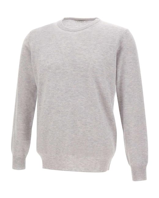 Kangra Cashmere Gray Kangra Ribbed Crew Neck Knitted Sweater for men