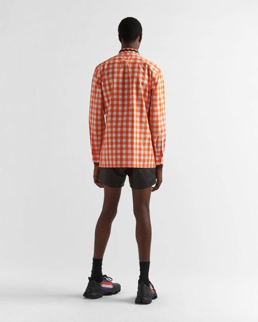 Prada Check-Printed Buttoned Shirt in Orange for Men | Lyst