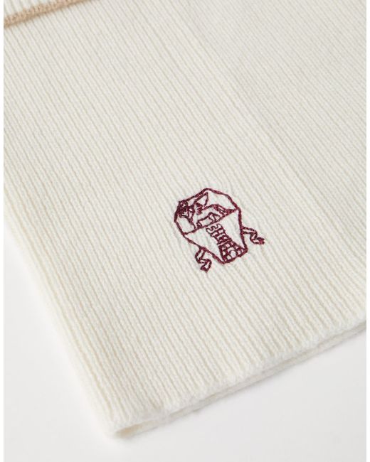 Brunello Cucinelli White Logo-Embroidered Cashmere Scarf for men