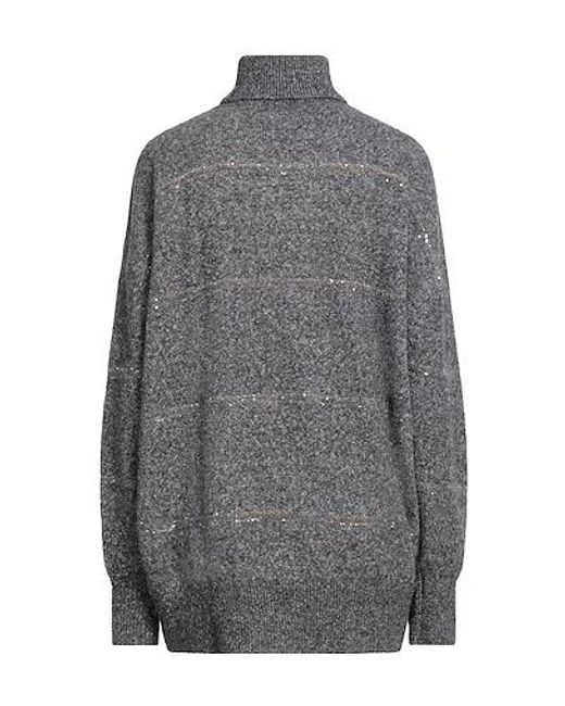 Brunello Cucinelli Gray Long-Sleeve Turtleneck Sweater