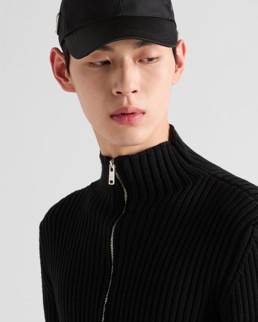 Prada Black Wool Zip-Up Cardigan for men