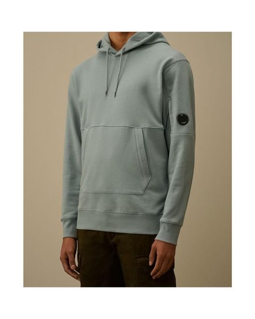 C P Company Green Diagonal Raised Fleece Hooded Lens Sweatshirt for men