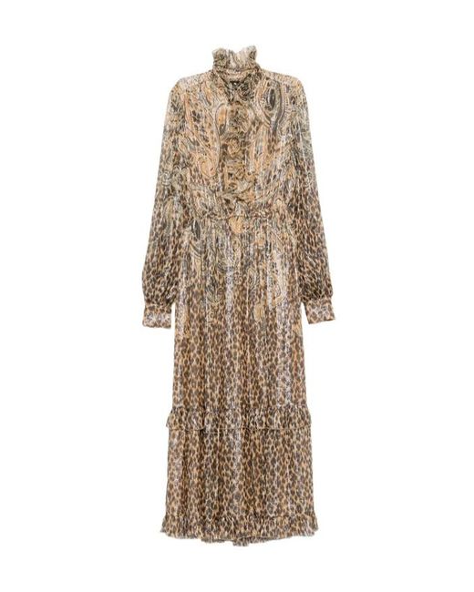 Etro Natural Paisley Leopard-Print Maxi Dress
