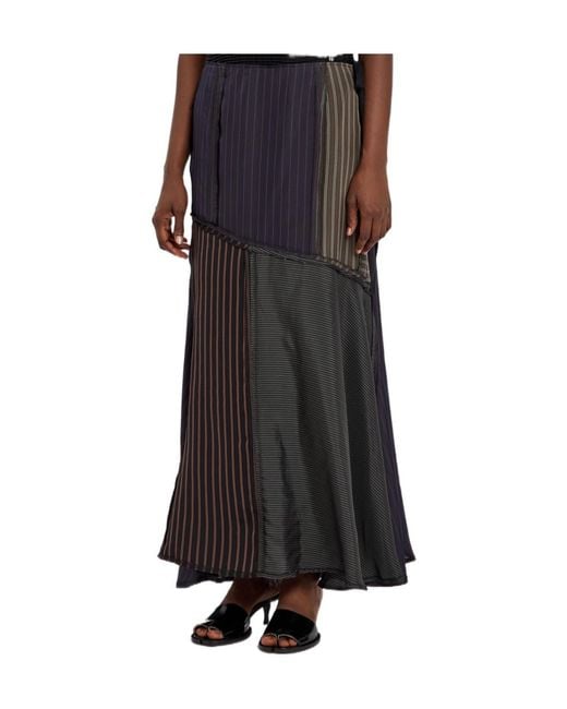 Maison Margiela Black Panelled Striped Satin Midi Skirt