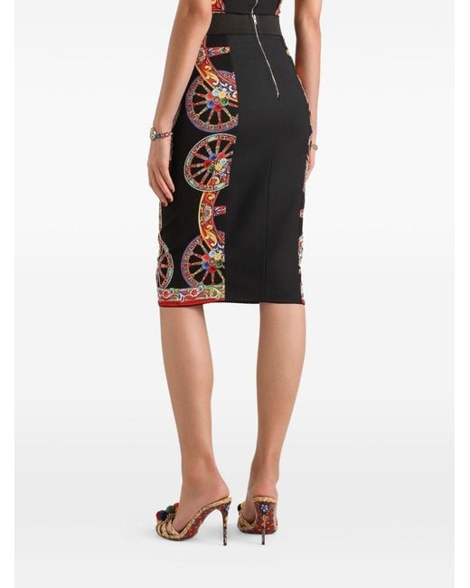 Dolce & Gabbana Black Carretto-Print Charmeuse Long Skirt