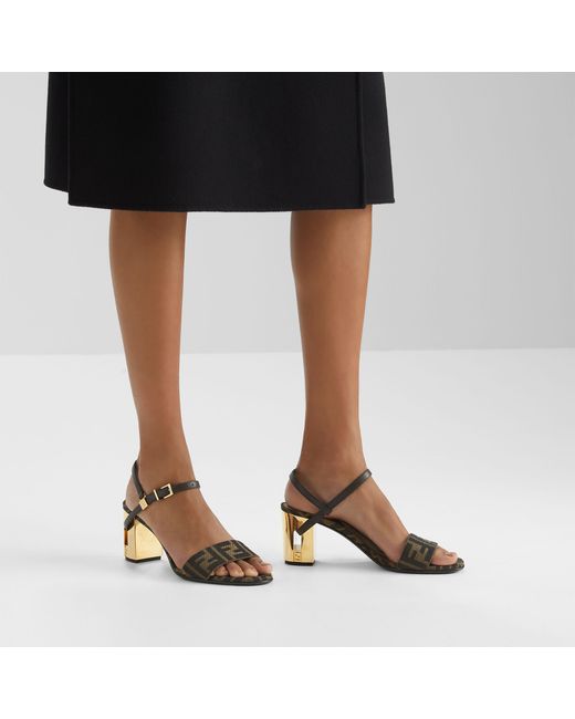 Fendi Metallic Delfina Ff Jacquard Medium-Heeled Sandals