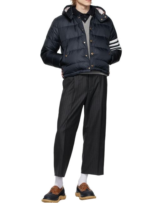 Thom Browne Blue Bar Hooded Buttoned Jacket for men