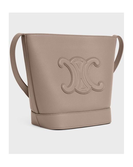 Céline White Small Cuile Triomphe Logo Bucket Bag