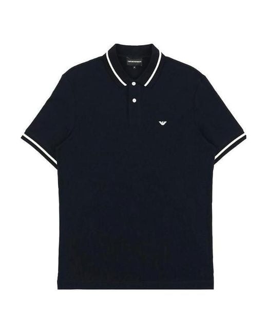 Emporio Armani Blue Logo Embroidered Polo Shirt for men