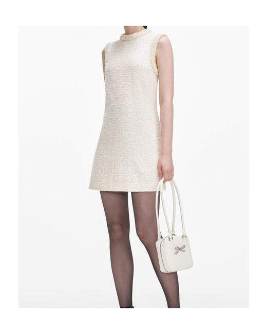 Self-Portrait White Boucle Embellished Trim Mini Dress