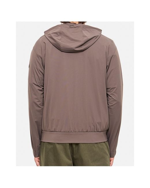 Herno Brown Logo Patch Zip-Up Drawstring Hoodie for men