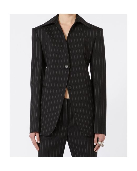 Sportmax Black Rive Pinstriped Tight Blazer