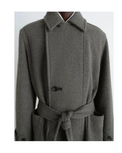 Lemaire Gray Straight Hem Belted Coat for men